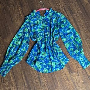 Floral Blue and Green Women's Top